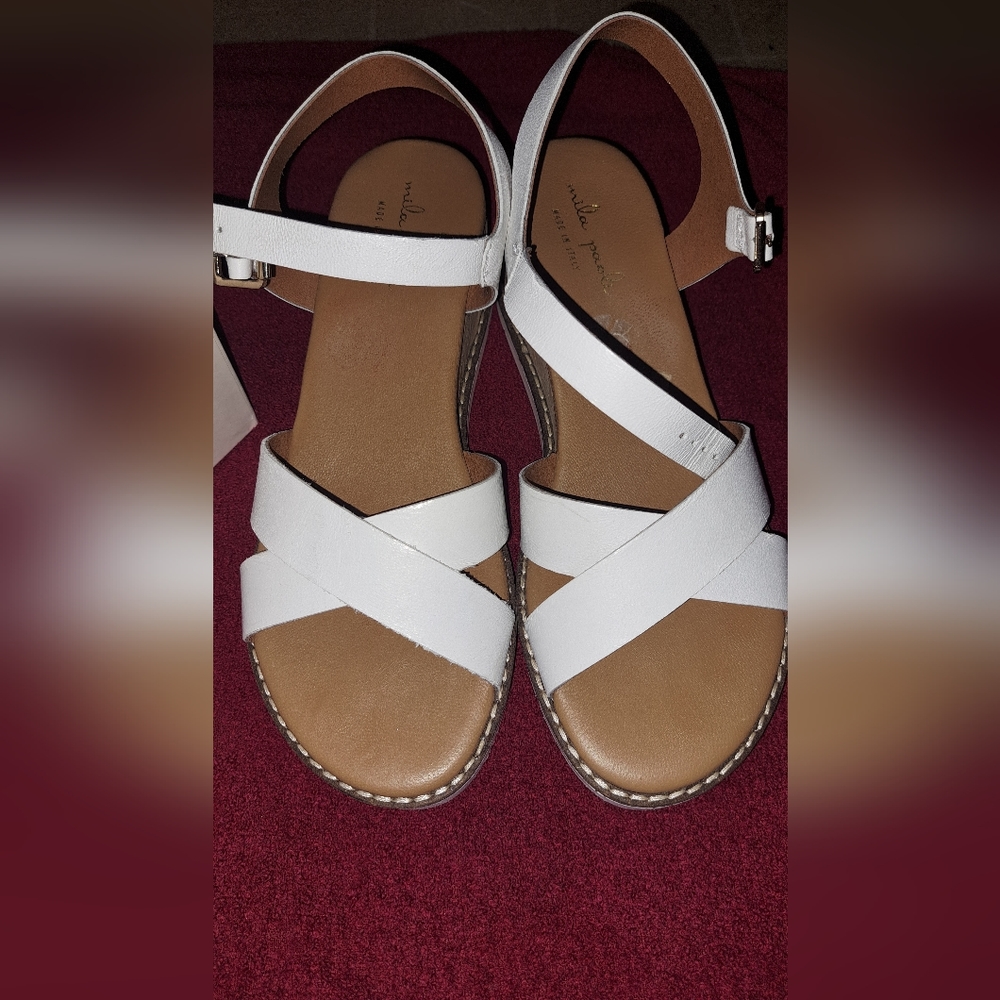 Mila Paoli Wedges: White Print Shoes - Women's Size 8 - Open Toe - Picture 5 of 8